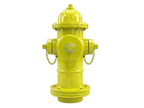 Bright yellow fire hydrant with chain and cap isolated on transparent background