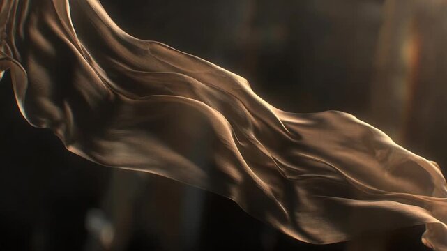 Delicate floating cloth in abstract style on a dark background, expressing motion and elegance concept