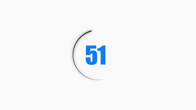 56 seconds countdown timer black color circle animation with transparent white background. Abstract beautiful countdown icon blue from 56 seconds to 0 seconds. 