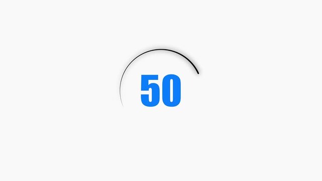 55 seconds countdown timer black color circle animation with transparent white background. Abstract beautiful countdown icon blue from 55 seconds to 0 seconds. 