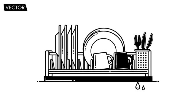 Dish Rack with Kitchen Utensils.