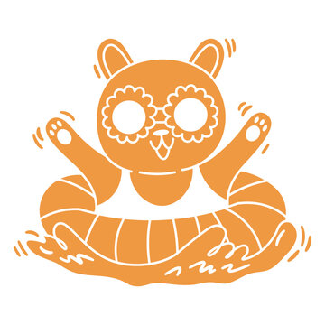 Cute cartoon cat floating on a pool float