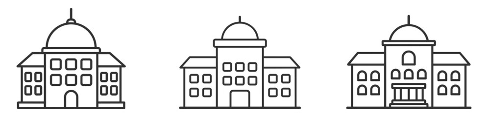 set of three government building outline icons with dome architectural elements on transparent background © Наталья Перова