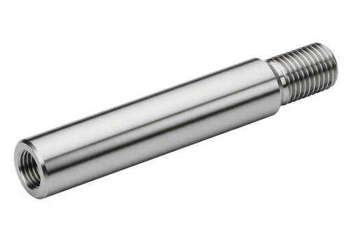 A close-up view of a threaded metal rod with a hexagonal nut at one end