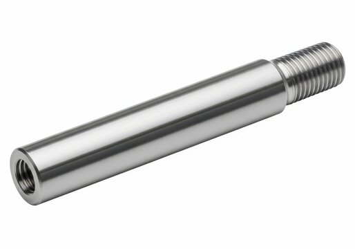 A close-up view of a shiny, cylindrical metal rod with a threaded end.