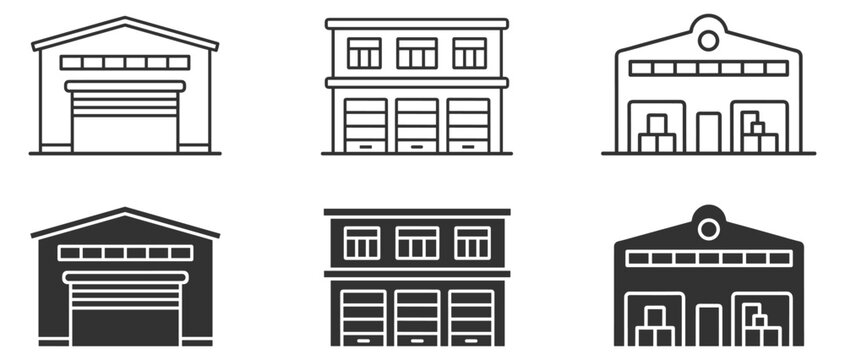 industrial warehouse building icons set vector illustration on transparent background