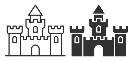 castle icon set line and solid style medieval fortress building towers and gate vector illustration on transparent background © Наталья Перова