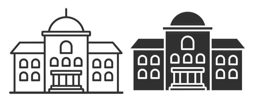 university building icon set with dome and steps vector illustration on transparent background