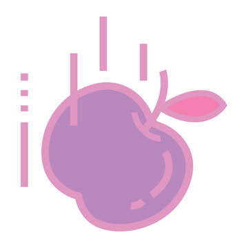 Falling apple icon representing gravity, physics science concept, fresh fruit drop with motion lines, modern vector illustration on white background.