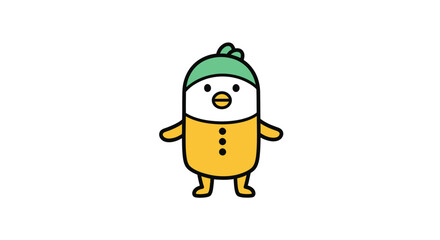 Cartoon penguin in green hat. © Naikila