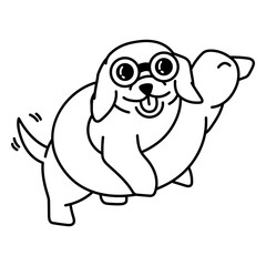 Fototapeta premium Playful cartoon dog with glasses and floating turtle