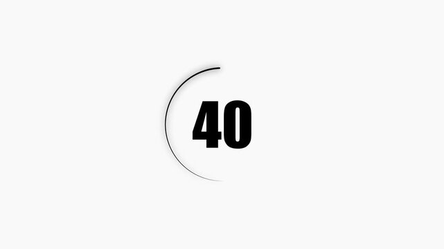45 seconds countdown timer black color circle animation with transparent white background. Abstract beautiful countdown icon blue from 45 seconds to 0 seconds. 