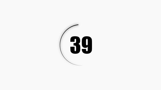 44 seconds countdown timer black color circle animation with transparent white background. Abstract beautiful countdown icon blue from 44 seconds to 0 seconds. 