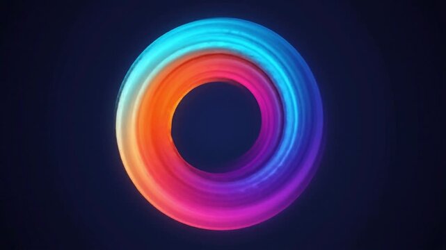 Glowing neon ring rotating with vibrant rainbow colors in motion