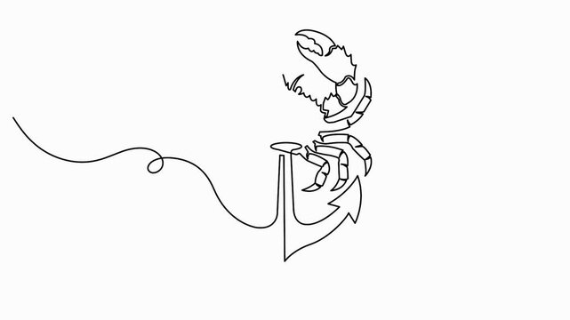 King crab anchor continuous one line drawing minimalist nautical vector animation