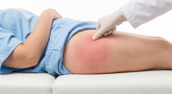 Medical professional assessing Stage 1 pressure injury on hip