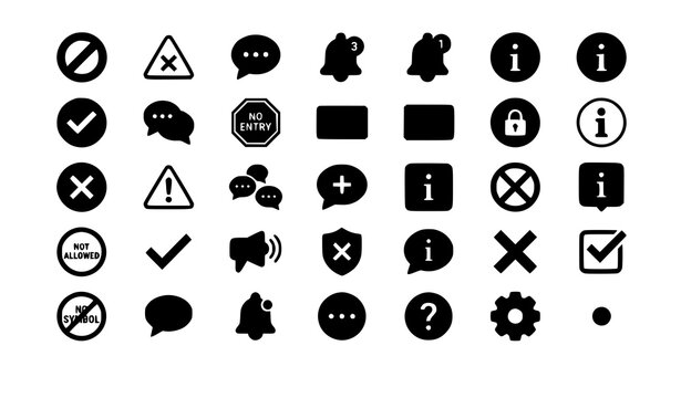 Retro flat user interface vector icon collection with prohibition signs speech bubbles info icons and check marks