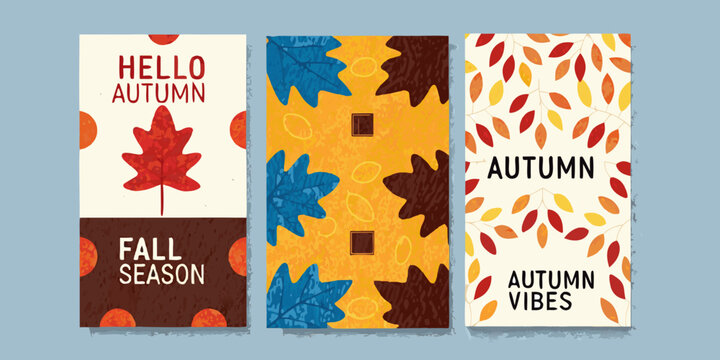 autumn leaf posters a set of three vertical graphic designs