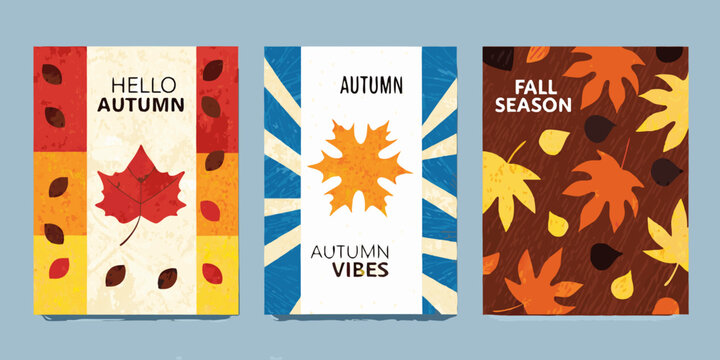 autumn leaf posters a set of three vertical graphic designs