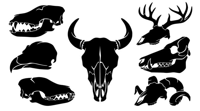 Black Silhouette Animal Skull Vector Illustration