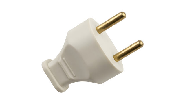 White European type C electrical power plug adapter isolated on a clean white background, domestic power connection device