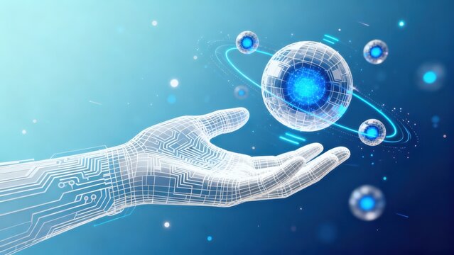 Cybernetic hand with glowing orbs