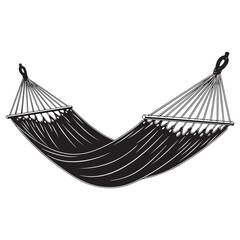 Hammock vector illustration in black and white graphic style. Representing relaxation, summer vacation, and outdoor leisure. Ideal for travel and camping themes © Zulfa