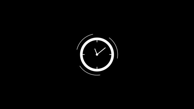 Looped animated clock icon with spinning hands on black background.