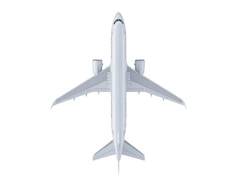 White airplane model viewed from above isolated on transparent background