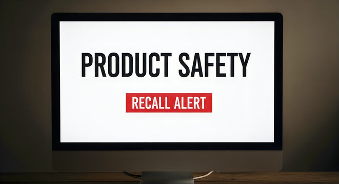 Computer screen displaying product safety recall alert message
