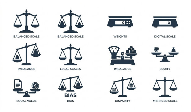 Weighing scales vector set balance and imbalance libra illustration design