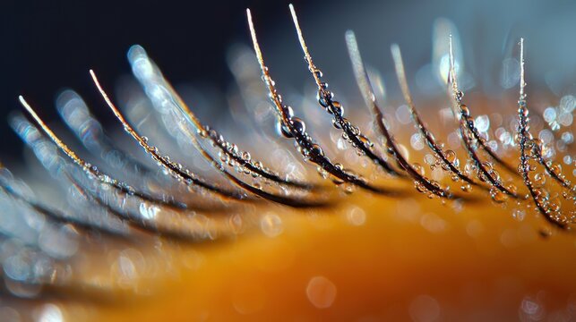 Lash tip texture macro photography eyelash density natural clustering patterns multiple lashes converge moisture beads prism effects professional lighting