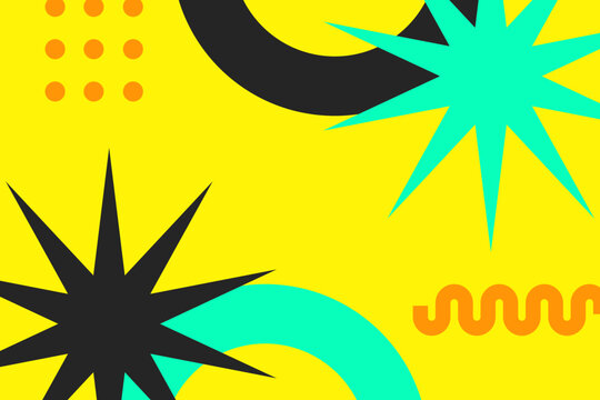 Bold starburst and curve graphic design on yellow background