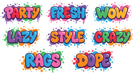 Naklejka premium Colorful bubble graffiti text set with creative street art lettering.