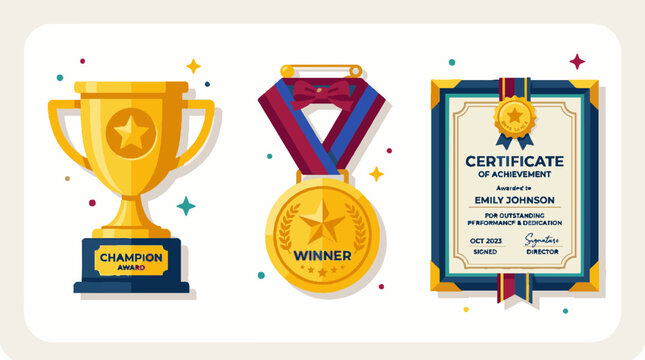 Golden Trophy and Medal Award Symbols.
