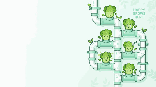 Green cartoon character on pipes system.