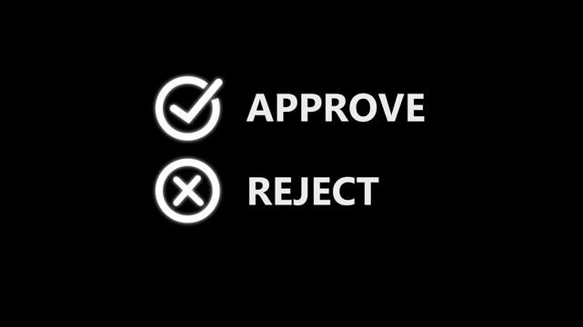 Approve Check mark and reject icon ideal for concept approval or cross on black background. Right and wrong sign animated, yes or no check mark cross icons circle and white color.