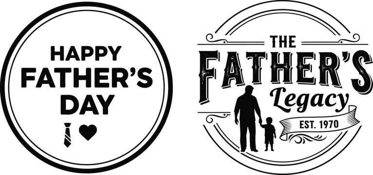 Happy father's day vintage style logo with silhouette family Vector