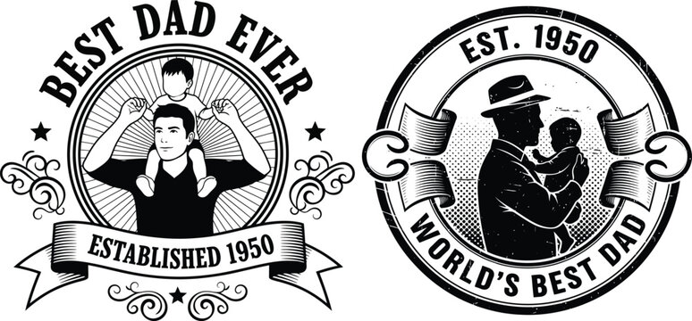 Vintage best dad ever and world's best dad badges established 1950 Vector