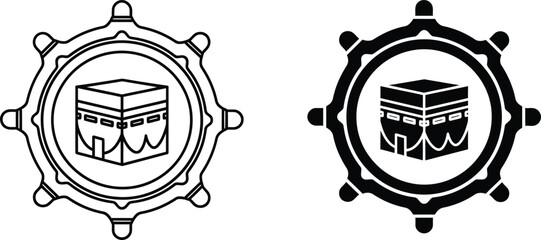 Fototapeta premium Islamic kaaba symbol with gear border illustration Vector