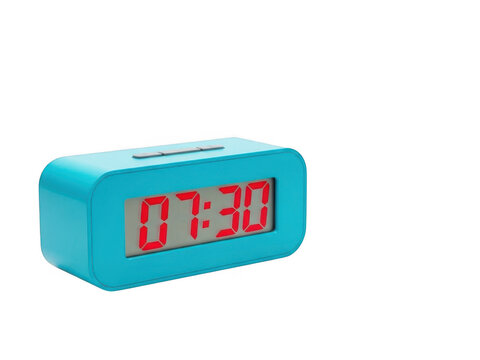 Teal digital alarm clock displaying 730 on transparent background