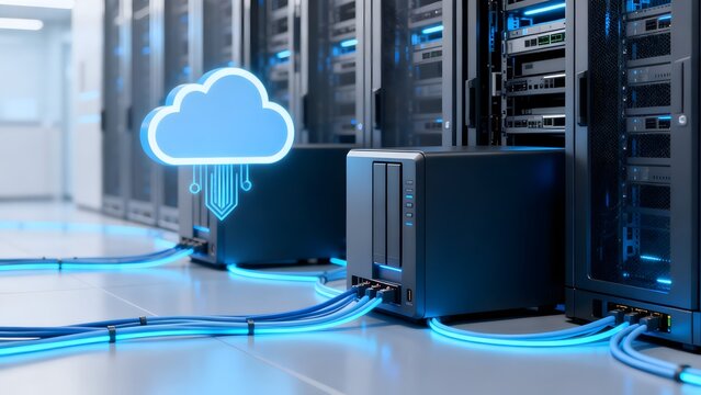Server room with cloud computing icon