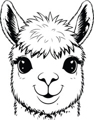 Fototapeta premium Whimsical sketch of a smiling alpaca with distinctive tufted ears Vector, illustration