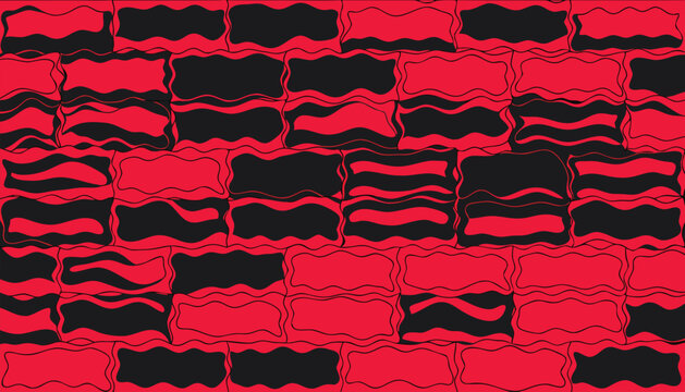 Red Black Distorted Wavy Line and Glitch Distortion Pattern Background
