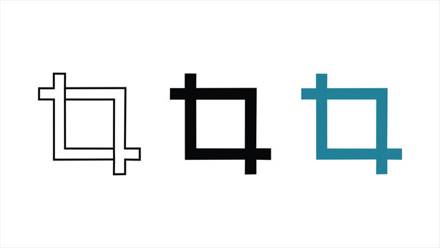 Crop tool icon set for image editing and graphic design outline solid and colored vector illustration