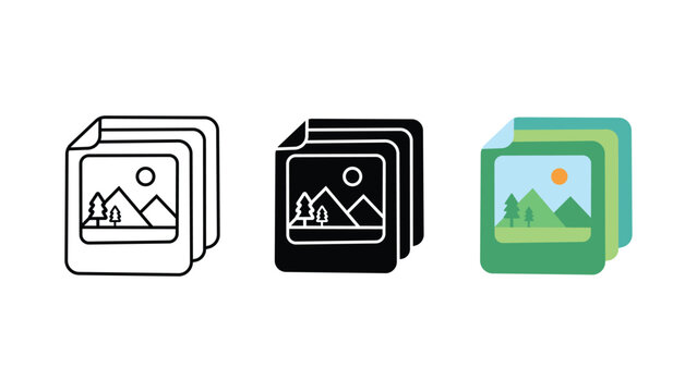 Photo gallery stack icon set outline solid and color vector illustration