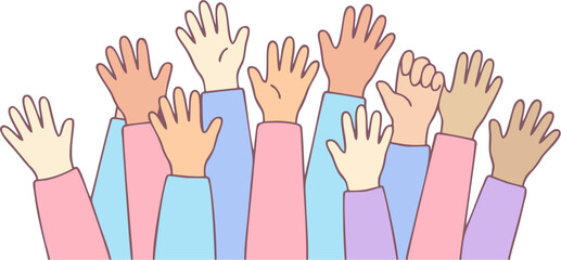 Fototapeta premium Diverse Raised Hands Illustration Representing Community Participation, Inclusion and Teamwork