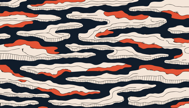 Abstract Traditional Japanese Cloud and Camouflage Landscape Pattern