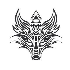Fototapeta premium Intricate geometric wolf head design with tribal elements t-shirt design