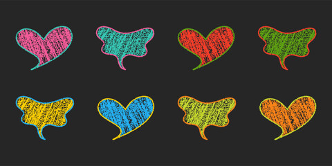 Colorful chalk heart speech bubbles on blackboard background. © Nata_Smileyk ッ
